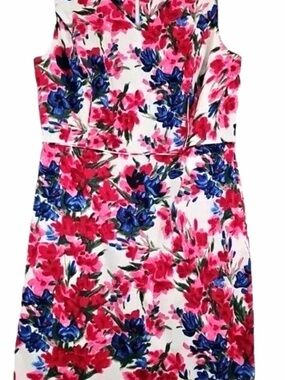 Women's Talbots Floral Pink & Blue Sheath Pencil Sleeveless Dress Size 10P